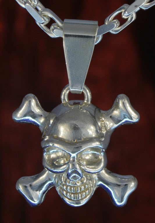 Pirat in Silber Totenkopf mit Schild und Schwert filigraner Ketten Anhänger