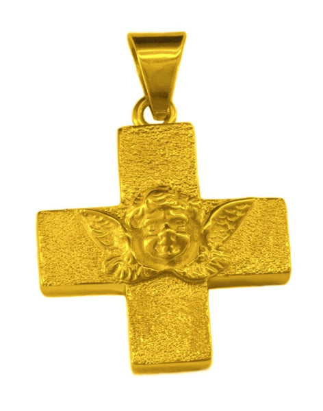 k122-f010b-h Schmuck Goldschmuck Anhänger Kreuz mit Engel Nepumuk in Gold 333, Gold 585, Gold 750