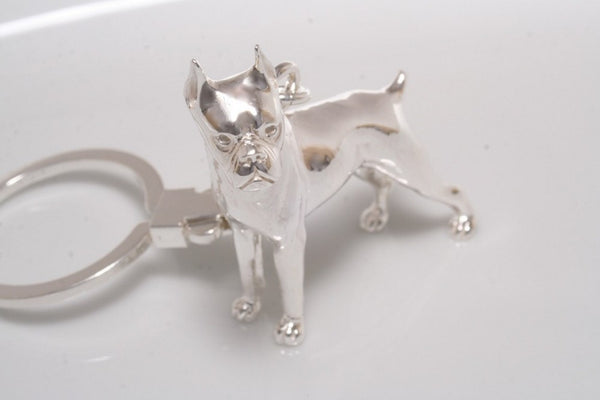 tb288 Schmuck Schlüsselanhänger Boxer coupiert groß - Schlüsselring mit Kette auch in Silber 925, Gold 333, Gold 585, Gold 750 oder Weißgold 585, Weißgold 750